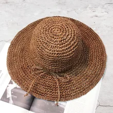 Женская модная кепка с широкими полями и защитой от ультрафиолета, дышащий солнцезащитный козырек, пляжная кепка, складная соломенная плетеная летняя шляпа от солнца