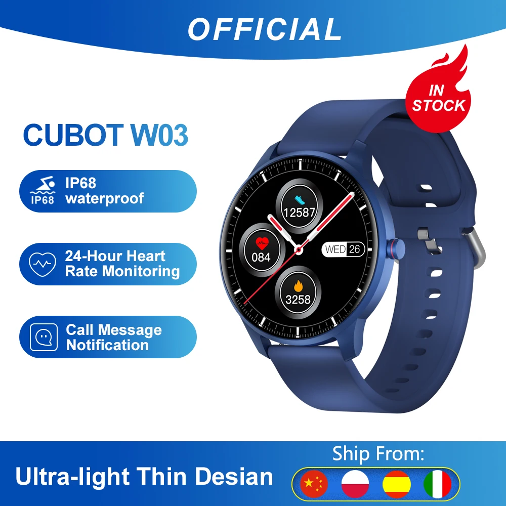 HOT SALES! Cubot W03 IP68Waterproof SmartWatch Heart Rate Calorie Monitor Fitness Tracker Clock Android IOS Sport Smart Watch for Men Women