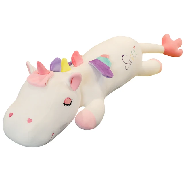 60-130cm Soft Kawaii Long Unicorn Plush Pillows Stuffed Animal Unicornio Doll Nap Sleep Pillow Cushion Cartoon Gift for Girl Kid