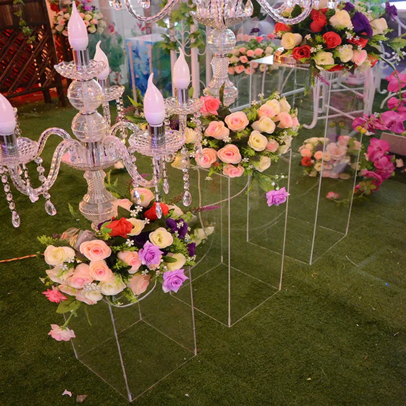 

Acrylic Wedding Flower Stand Aisle Crystal Clear Square Column Wedding Decoration Flower Frame Road Decoration Column party