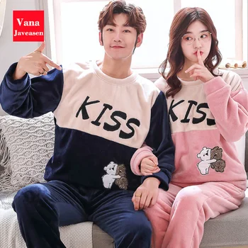 

Winter Warm Flannel Pajamas Set Couple Pijamas Women Cartoon Pattern 2PCS Sleepingwear Pajamas For Women Pyjamas Femme Nightwear