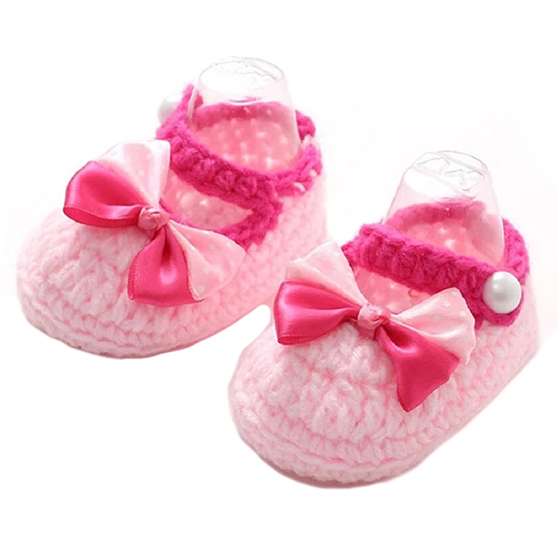 Lovely Baby Girls Crochet Handmade Knit Shoes Pink