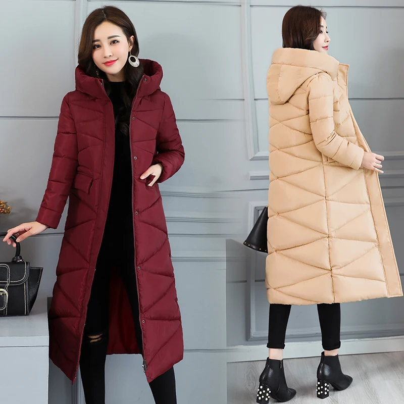 Корейские пальто женская зимняя верхняя одежда 2018 длинная теплая плотная пуховая парка Модная приталенная куртка женская зимняя куртка