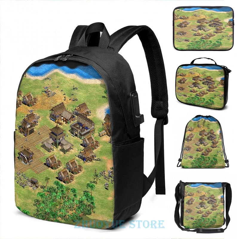 Забавный рюкзак с графическим принтом Age of Empires 2 In Game USB зарядка мужские школьные