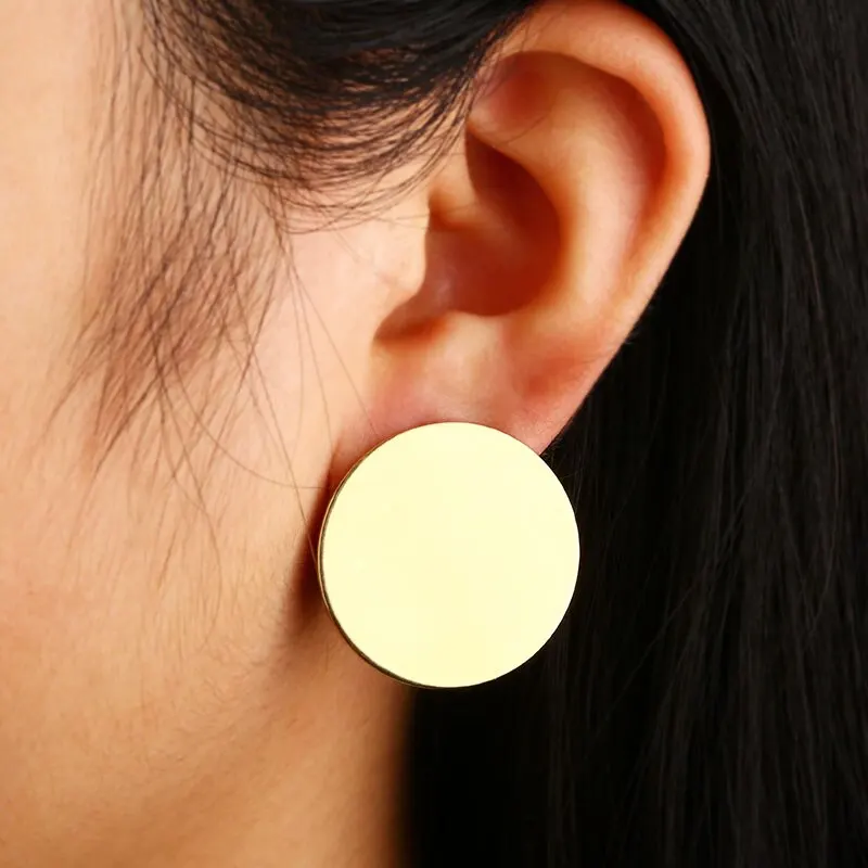 1Pair High Quality Gold Metal Circle Stud Earrings Minimalist Geometric Round Ear Stud Fashion  Jewelry Gift For Women