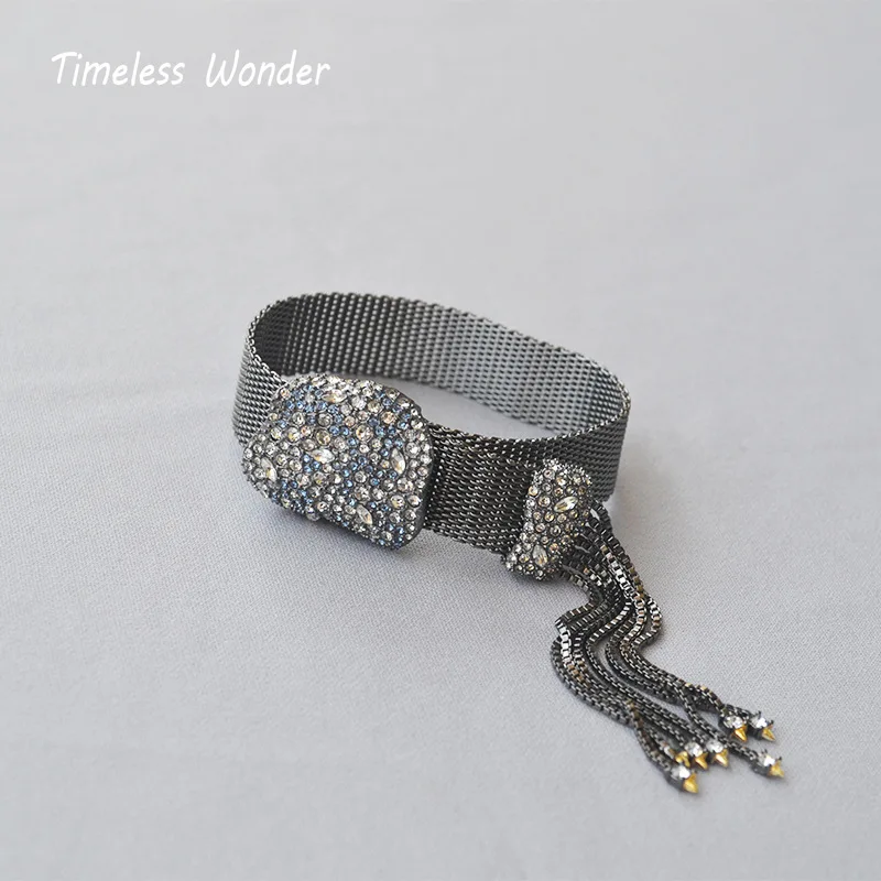 Timeless Wonder Stunning Crystal Encrusted Tassel Bracelet Adjustable Women Jewelry Gothic Gift Boho Hiphop Gun Black Fancy 5228
