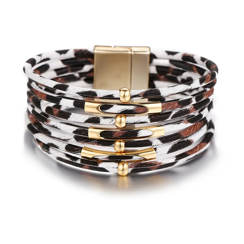 WOOZU Leopard кожаные браслеты для женщин модные панк браслеты и браслеты элегантный многослойный широкий браслет обруча ювелирные изделия