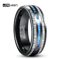 8mm Electric Black Inlaid Meteorite Abalone Shell Dome Tungsten Carbide Ring Men's Fashion Wedding Jewelry Best Gift 1