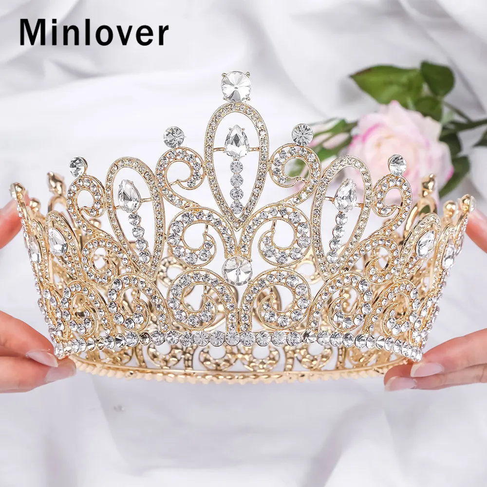 Классические Золотые королевские тиары и короны Minlover великолепные аксессуары