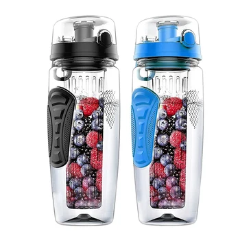 

2 Pcs 1000Ml/32Oz Fruit Infusing Infuser Water Bottle Plastic Sports Detox Health Blue & Black