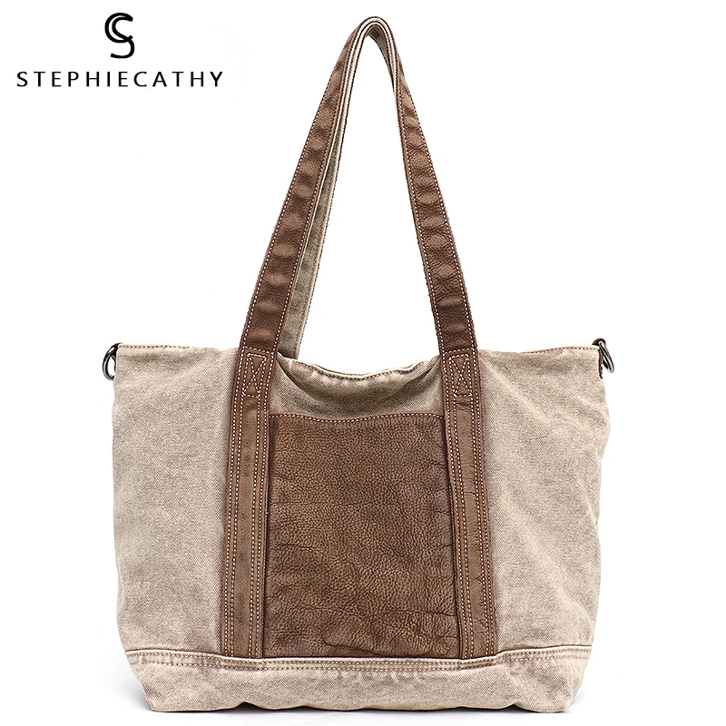 

SC Large Vintage Canvas Tote For Women Casual Shoulder Bags Canvas&Leather Patchwork Ladies Design Handbag Femal Messenger Bolsa
