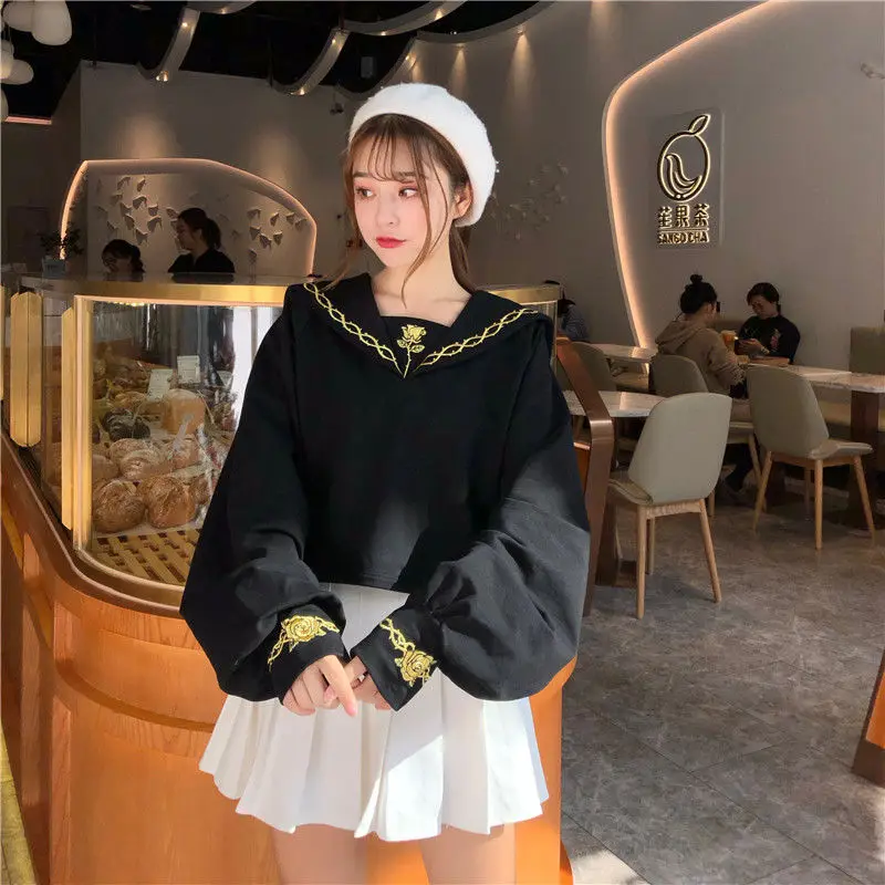 Harajuku Свободная Женская толстовка с длинным рукавом в консервативном стиле женские толстовки