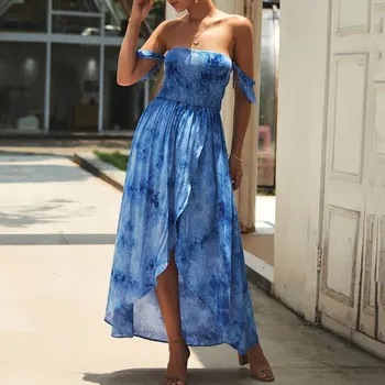 

2020 Summer Party Maxi Long Dress Women Boho Beach Dress Ladies Sexy Strapless Dress Female Backless Bodycon Print Dress Woman