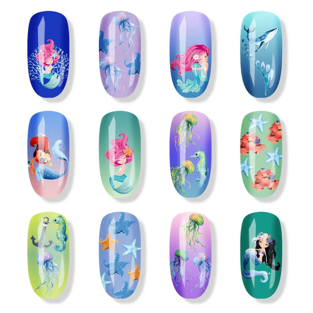 BEAUTYBIGBANG 1 Sheet Water Transfer Nail Sticker Decals Mermaid Cactus Beauty Decoration Designs DIY Color Tattoo Tip Nail Art