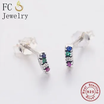 

FC Jewelry 100% 925 Silver Arc Square Blue Cubic Zirconia Stud Earring Ear Geometric Buckle Oorbellen Accessories For Women 2020