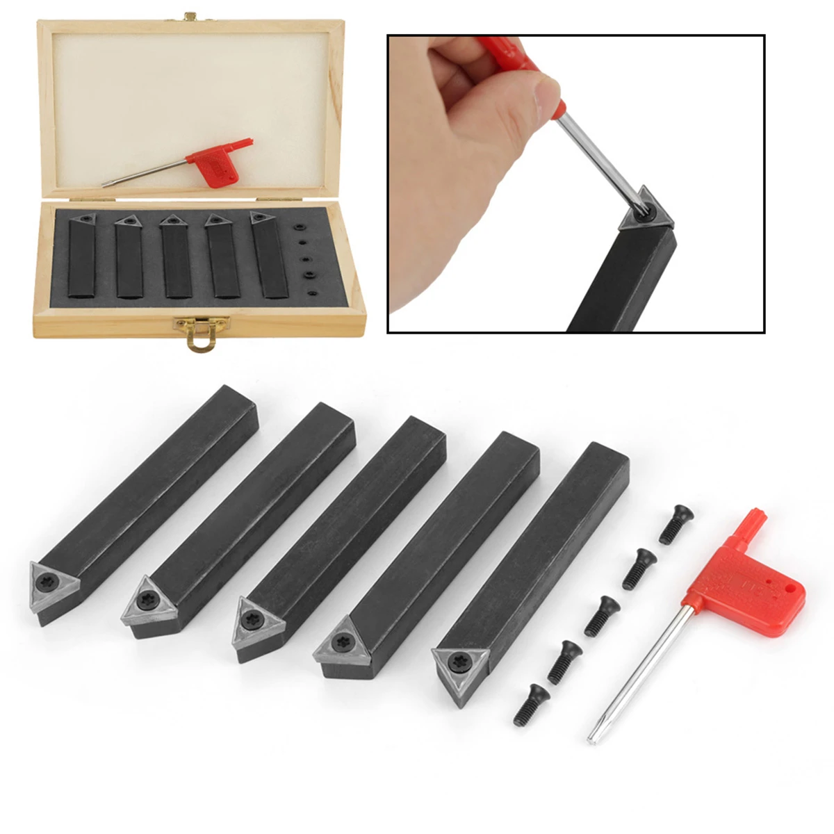 1//4 Inch Mini Indexable Carbide Lathe Turning Tool Holder Bit Set With Inserts 5