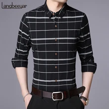 Осень, новая модная брендовая мужская рубашка в клетку, приталенная хлопковая рубашка с длинным рукавом, высокое качество, Корейская повседневная мужская одежда