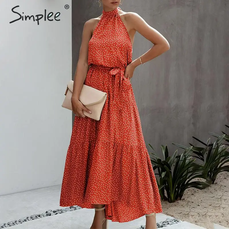 Simplee сексуальное платье в горошек для женщин размера плюс без рукавов с высокой
