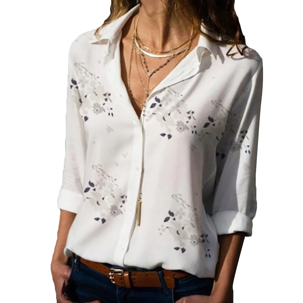Женская блузка с цветочным принтом, одежда с длинным рукавом, v-образный вырез, для похудения, цветочный принт, белый, желтый, светильник, синий цвет, размеры S до 5XL
