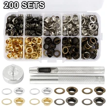 200pcs Metal Eyelets Set 1/4 Inch Metal Grommets Rings Kit With Install Tool Kit For DIY Leather Craft Clothing Sewing Supplies