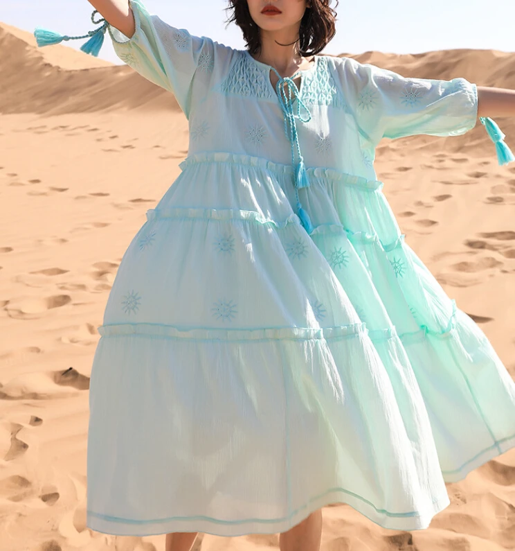 TEELYNN Половина рукава Туника халат обувь из материала на основе хлопка с вышитыми