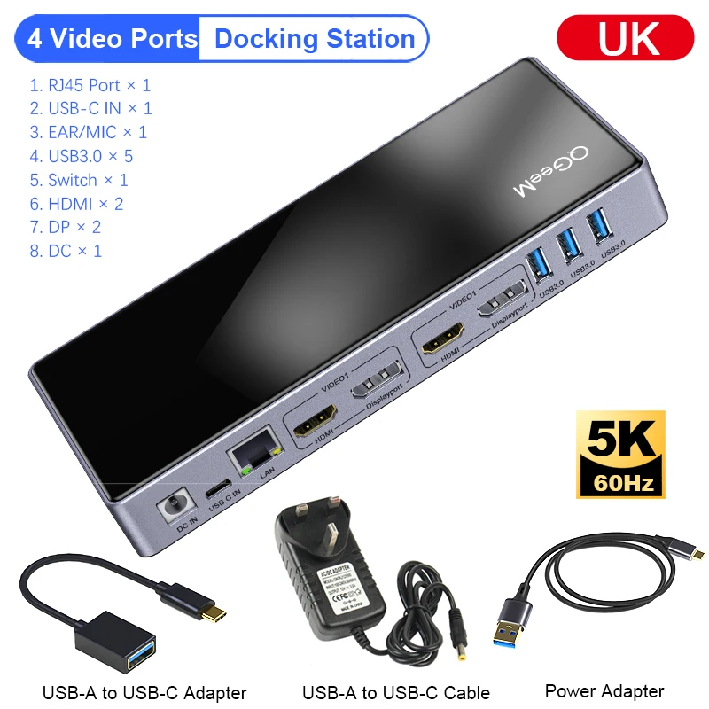 Dock USB-C 8 En 1 AISENS - Con HDMI, VGA, Ethernet, USB-A, USB-C Y Carga PD, Para Portátiles Y Tablets