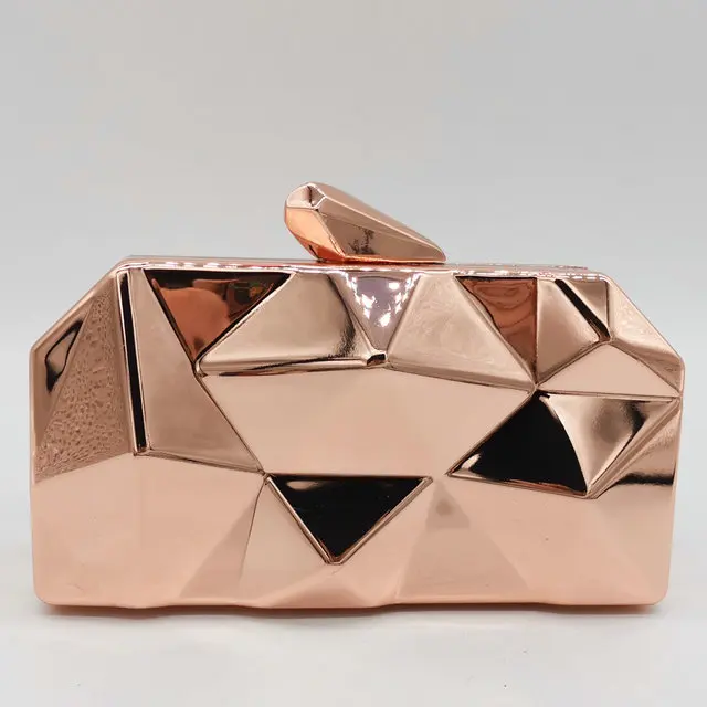 Бутик De FGG шестиугольник для женщин розовое золото металл клатчи мода вечерняя вечеринка коробка клатч сумка цепь плечо Сумочка Кошелек - Цвет: Pink Metal clutches