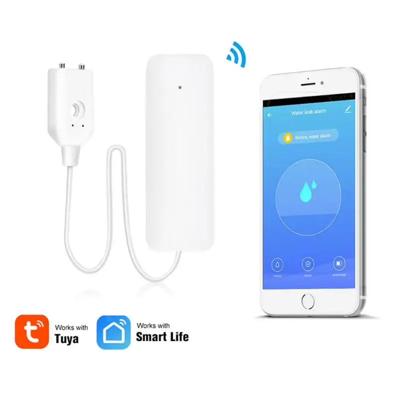Tuya-alarma inteligente de fugas wifi, detector de inundación de agua, alarma de casa inteligente de desbordamiento y lleno de agua, alarma remota, sensor de fugas de agua