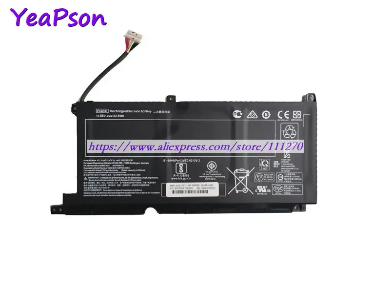 Yeapson PG03XL HSTNN DB9G OB1I 11 55 в 4545 мАч 52.5Wh Аккумулятор для ноутбука HP игровой павильон 15