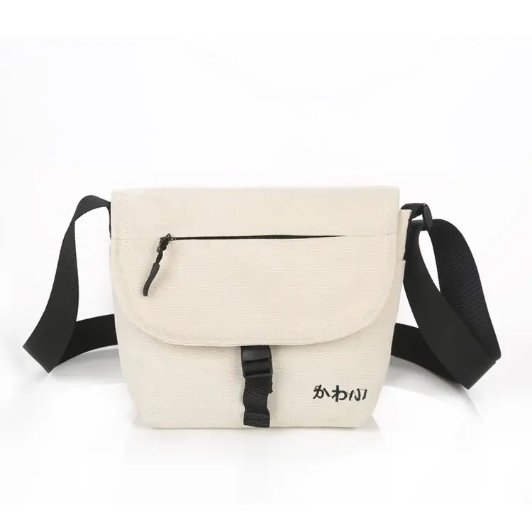 

Ougger Small Shoulder Bags Women Messenger Bags Summer White Canvas Simple Hip-Hop Japan and Korean Style Solid Bags with Zipper
