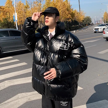 

Winter New Thicken Bright Jacket Men Warm Fashion Parka Men Solid Color Casual Stand Collar Coat Man Wild Loose Short Coat