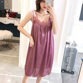 

Night Sleep Dress Nighties for Women Underwear Lingerie Sling Lace Embroidery V-Neck Sexy Nightdress Lenceria Femenina Sleepwear