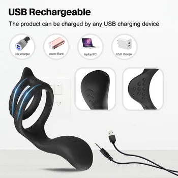 Vibrating Penis Massager Ring Dildo Vibrator Sex Toys for Men Male Masturbator Chastity Belt Cock Ring Vibrator for Men Sex Shop 6