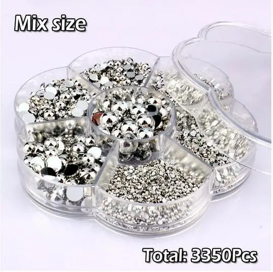 Silver mix 3350pcs 1000pcs/bag colourful round half pearl beads flat back For jewelry making Sewing Plastic ABS Pearl Beads2mm/3mm/4mm/5mm/6mm/8mm - Цвет: Silver mix 3350pcs