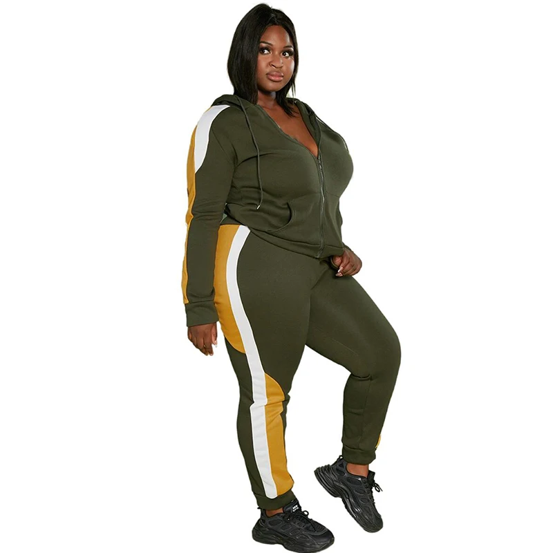 Plus Size Tracksuit Women Clothing Pant Suit Long Sleeve Hooded