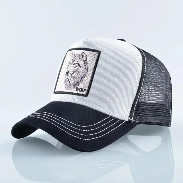 Fashion Animals Embroidery Baseball Caps Men Women Snapback Hip Hop Hat Summer Breathable Mesh Sun Gorras Unisex Streetwear Bone White Wolf Head