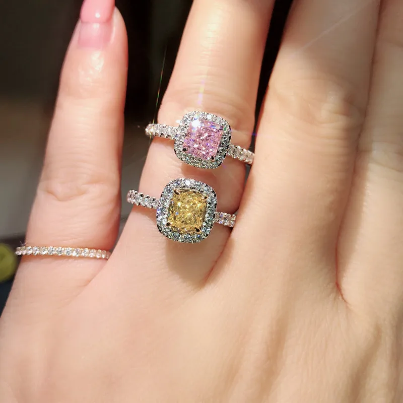 CC серебряные кольца для женщин Красочные прямоугольные кубические циркониевые
