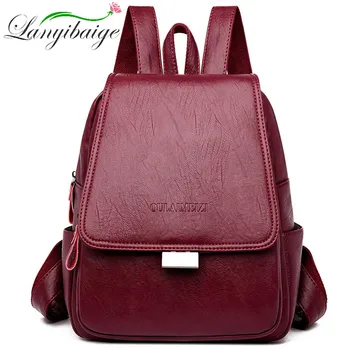 

2019 Vintage Leather Women Backpack Luxury Travel Backpack Designer Female School Bags for Teenage Girls Bookbag Mochila Sac New