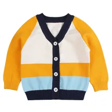Полосатый зимний Кардиган для маленьких мальчиков с длинными рукавами и v-образным вырезом; Повседневный свитер для девочек из органического хлопка; безопасность для малышей; одежда для маленьких мальчиков