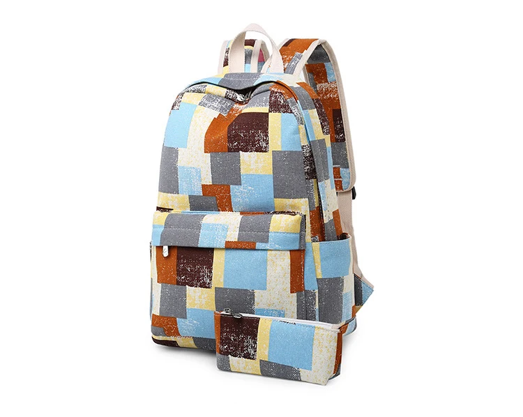 New 2 pcs Cute Canvas Student Girl School Backpacks For Teenager Girls Leisure Knapsacks Shoulder Bags Travel Backpack Preppy