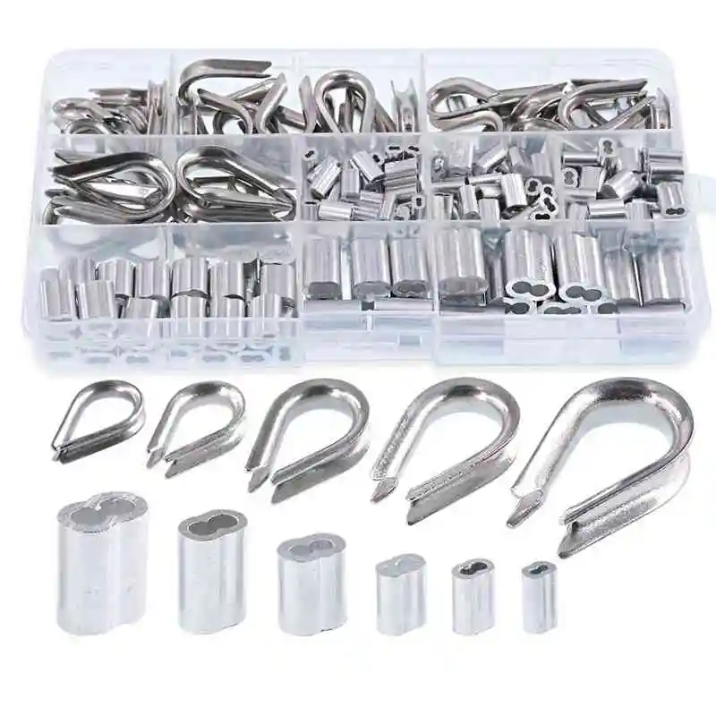 

TOP 250Pcs Wire Rope Cable Thimbles Combo and Aluminum Crimping Loop Sleeve Assortment Kit for Wire Rope Cable Thimbles Rigging
