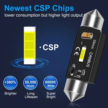 

2pcs 6000K White License Plate Reading Light Door Lamp Aviation Aluminum Material CSP Chip C5W LED Lights DC 12V 600LM