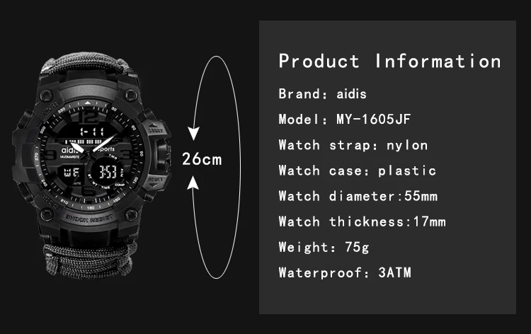 ADDIES Men's Fashion LED Military Watch with Compass 30M Men's Waterproof Sports Quartz Watch Electronic Digital Outdoor Watch