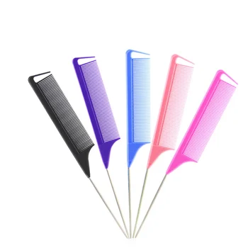 

Black Fine-tooth Metal Pin Anti-static Hair Style Rat Tail Comb Hairdressers Hair Styling Tool For Beauty