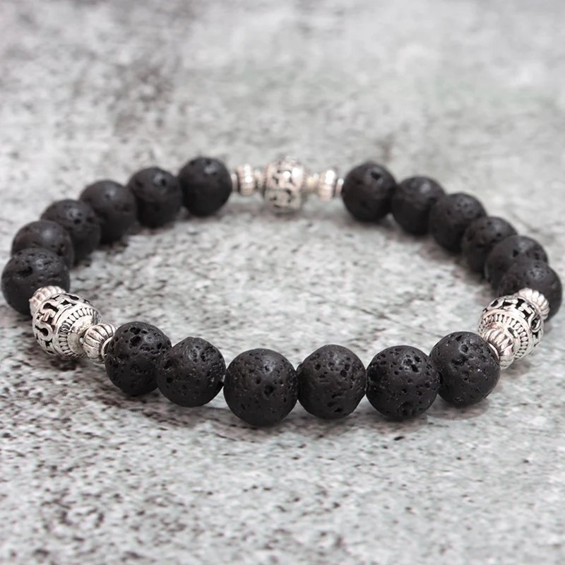 Noter Mens Bracelet Vintage Ball Buddha Ethnic Braslets Real Natural Map Volcanic Stone Brazalete Male Pair Braclet Accessories