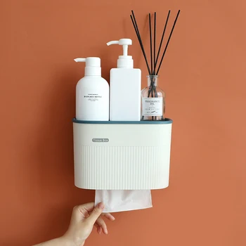 

Toilet paper Roll holder Tissue box wall with shelf for bathrooom kitchen plastics smiple Tissue box holder for house hotel