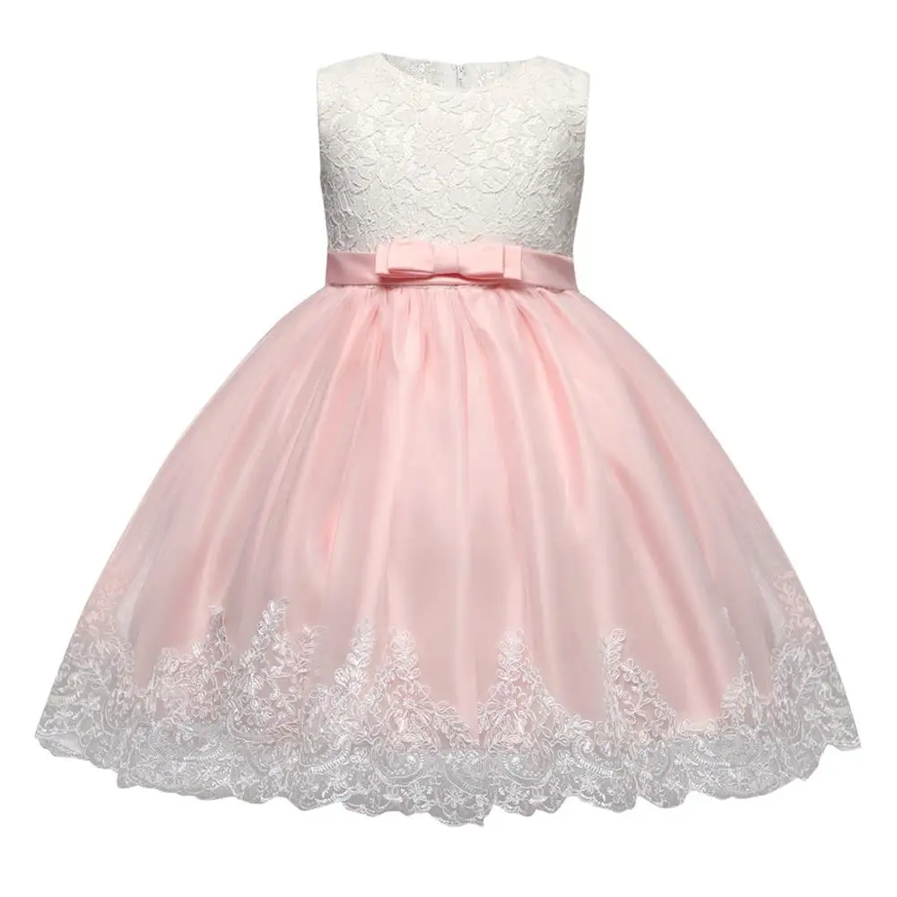 

2019 New Toddler Bowknot Tutu Dress Baby Girl Kid Short Sleeve Lace Bowknot Wedding Princess Party Children Summer Sundress Perf