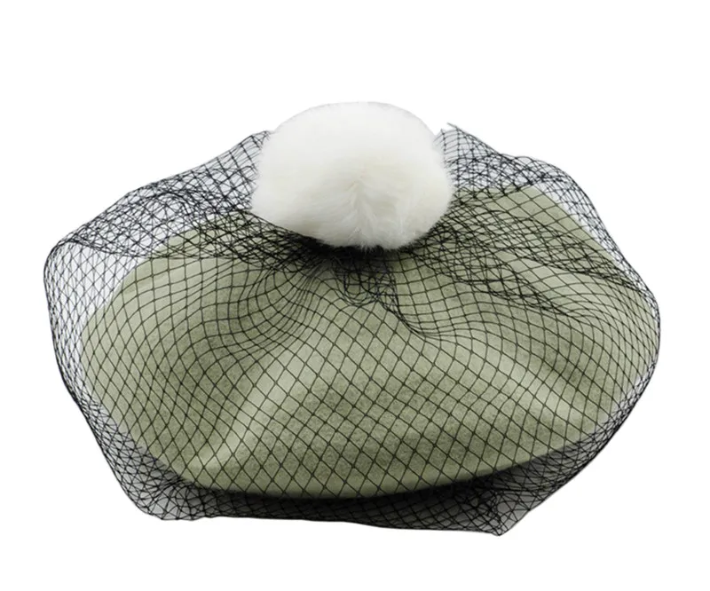 Женская шапка с помпоном и сеткой; Вязаная Шерстяная Шапка; французские береты; Классическая Шапка для девочек-подростков; Шапка-бини с плоской подошвой