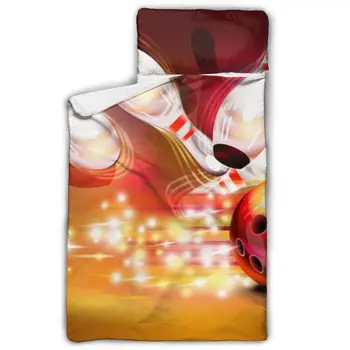 

Red Bowling Ball Crashing Into The Pins Nap Mat with Pillow for Toddler Boys and Girls Ideal for Daycare and Preschool