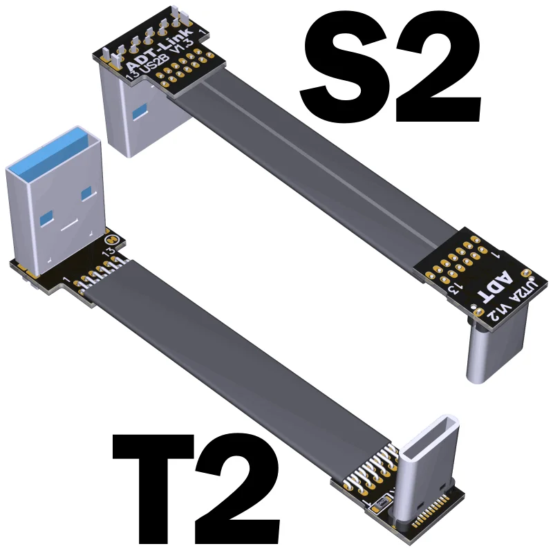 USB 3.0 타입 A to USB 3.1 타입 C 수 암 플랫 케이블, 업/다운 앵글 USB C to A FPC FPV 연장 케이블 코드 어댑터, 5cm - 3m
